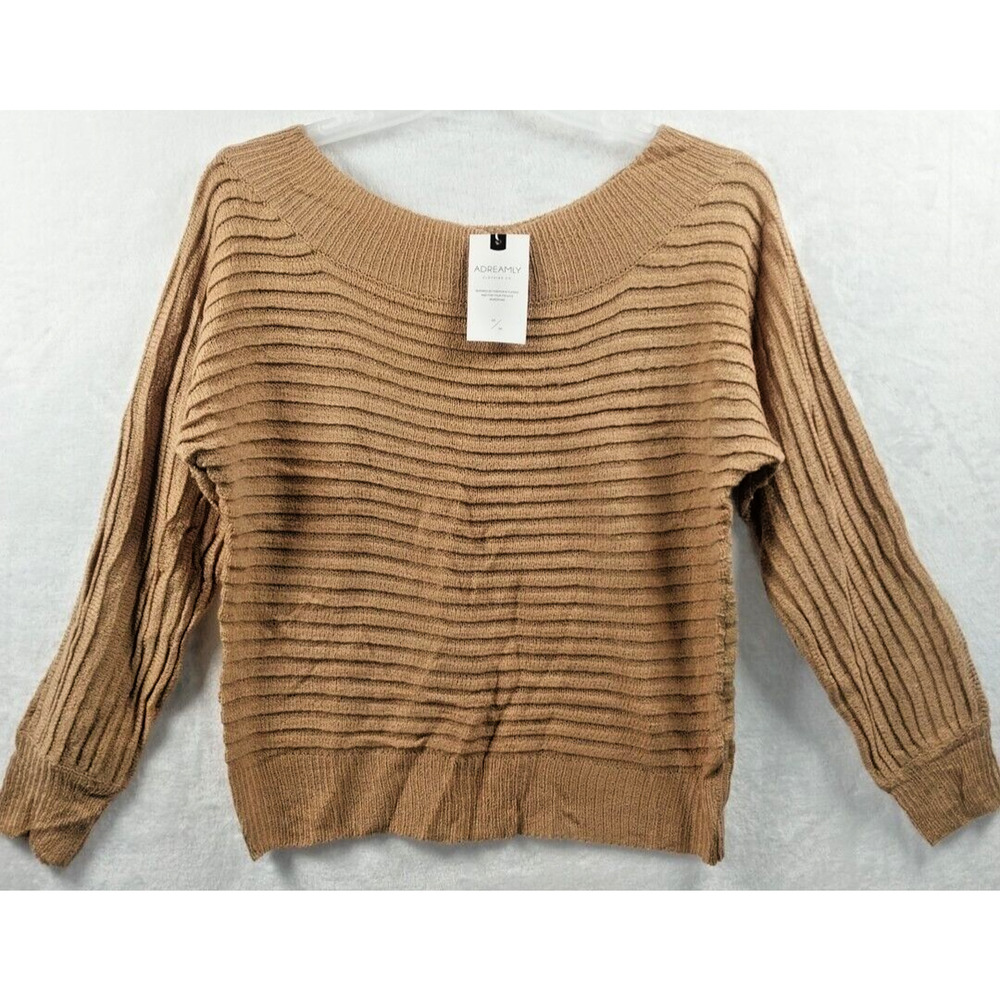 Adreamly Gold Waffle Knit Off the Shoulder Long Sleeve Sweater Size M NWT